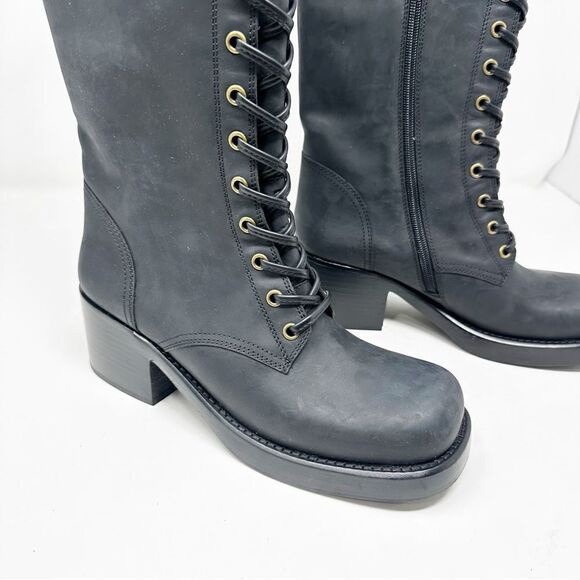 Jeffery Campbell Tyro Black Distressed Knee High Boots Size 8.5 Lace Up - Picture 2 of 10